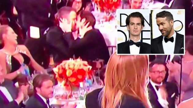 ช็อตเด็ด!! เมื่อ Andrew Garfield จูบปลอบใจ Ryan Reynolds หลังพลาดรางวัลลูกโลกทองคำ 2017