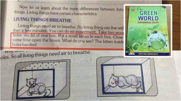 หนังสือเรียนอินเดีย สอนให้เด็กทดลอง “กล่องปิดตายขังแมว” เพื่อทดสอบสิ่งมีชีวิต