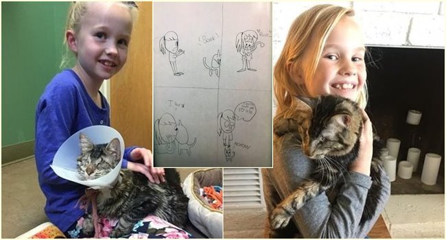 สาวน้อยวาดรูปตัวเองเลี้ยงแมวตาบอด พ่อแม่มาเห็นเข้า.. รับแมวตาบอดมาเลี้ยงจริงๆ ซะเลย