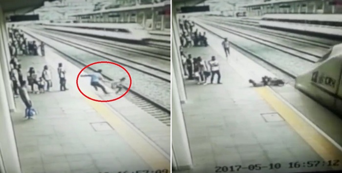 ตอบสนองไวเป็นเลิศ!! พนักงานสถานีรถไฟฟ้าจีน ช่วยชีวิตนักศึกษาที่พยายามฆ่าตัวตาย