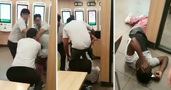 พนักงาน McDonald’s โมโหโกรธาสุดขีด เข้ารุมกระทืบลูกค้าจนอ่วม หลังจากที่ถูกปาอาหารใส่…