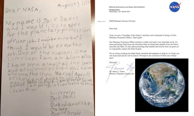 เด็กน้อยวัย 9 ขวบ ขอสมัครตำแหน่ง ‘ผู้พิทักษ์จักรวาล’ องค์การนาซ่า ก็ยินดีตอบกลับให้!!