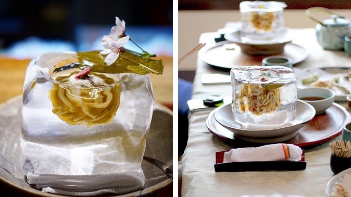 ร้านอาหารญี่ปุ่นเสิร์ฟ “บะหมี่ในถ้วยน้ำแข็ง” ซู๊ดเส้นแบบสดชื่น พร้อมกับวิวแม่น้ำของเกียวโต