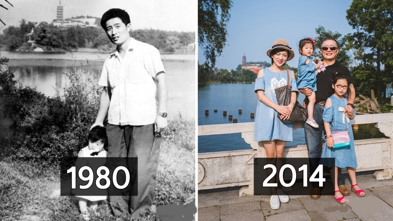 ความน่ารักของคนในครอบครัว เมื่อพ่อลูกถ่ายรูปคู่กันในสถานที่เดิมทุกปีมานานถึง 35 ปี