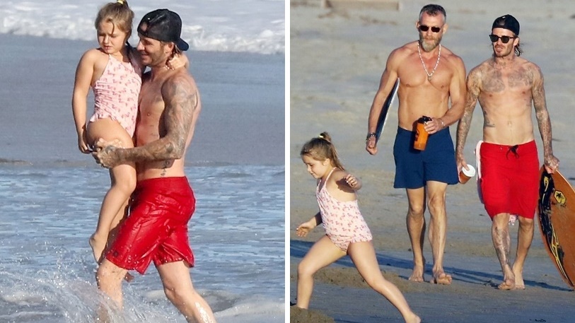 ป๋าเบคกับลูกสาว ใส่กางเกงตัวเดียวเล่นน้ำที่ชายหาด แม้วัย 42 แล้วแต่ก็ยังแซ่บสุดๆ