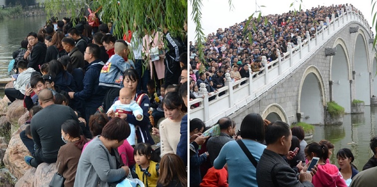 ภาพบรรยากาศในช่วงสัปดาห์วันชาติจีน เมื่อประชาชนแห่มาเที่ยวที่เดียวกันจนล้น…