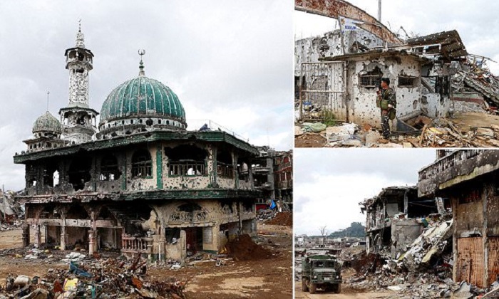 ภาพถ่ายของเศษซากเมืองบนเกาะมาราวีในฟิลิปปินส์ ผลพวงจากรุกรานของกองกำลัง ISIS