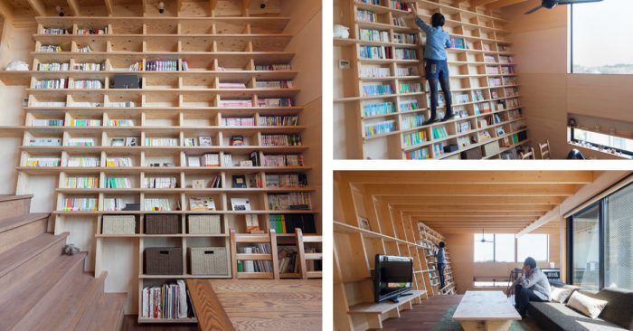 สถาปนิกญี่ปุ่นสร้างชั้นวางหนังสือสุดเจ๋ง ที่ปีนขึ้นไปหยิบหนังสือได้โดยไม่ต้องใช้บันได!!