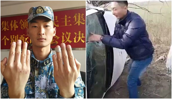 นายทหารจีนยอดฮีโร่ใช้มือเปล่าแงะกระจกรถ เพื่อช่วยเหลือคนที่ติดอยู่ข้างใน นี่แหละฮีโร่ตัวจริง!!