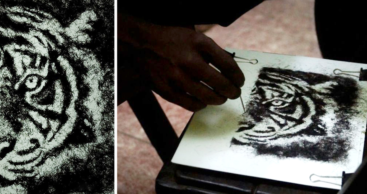 ศิลปินชาวอินเดียใช้ผมของมนุษย์ สร้างภาพวาดสุดงดงามออกมา ราวกับวาดด้วยดินสอ