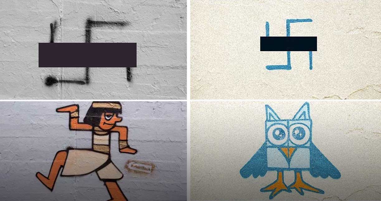 ศิลปินนิรนามในเบอร์ลินเปลี่ยนเครื่องหมาย “สวัสดิกะ” ตามกำแพง ให้กลายเป็นภาพวาดน่ารักๆ