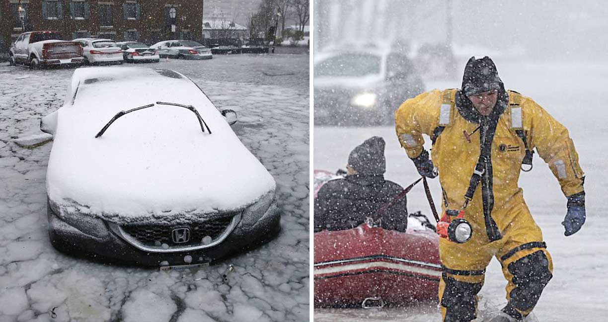 ภาพเหตุการณ์ “น้ำแข็งท่วม” เมืองบอสตัน น้ำท่วมและหนาวจัด เกิดเป็นภัยพิบัติหาชมยาก!!