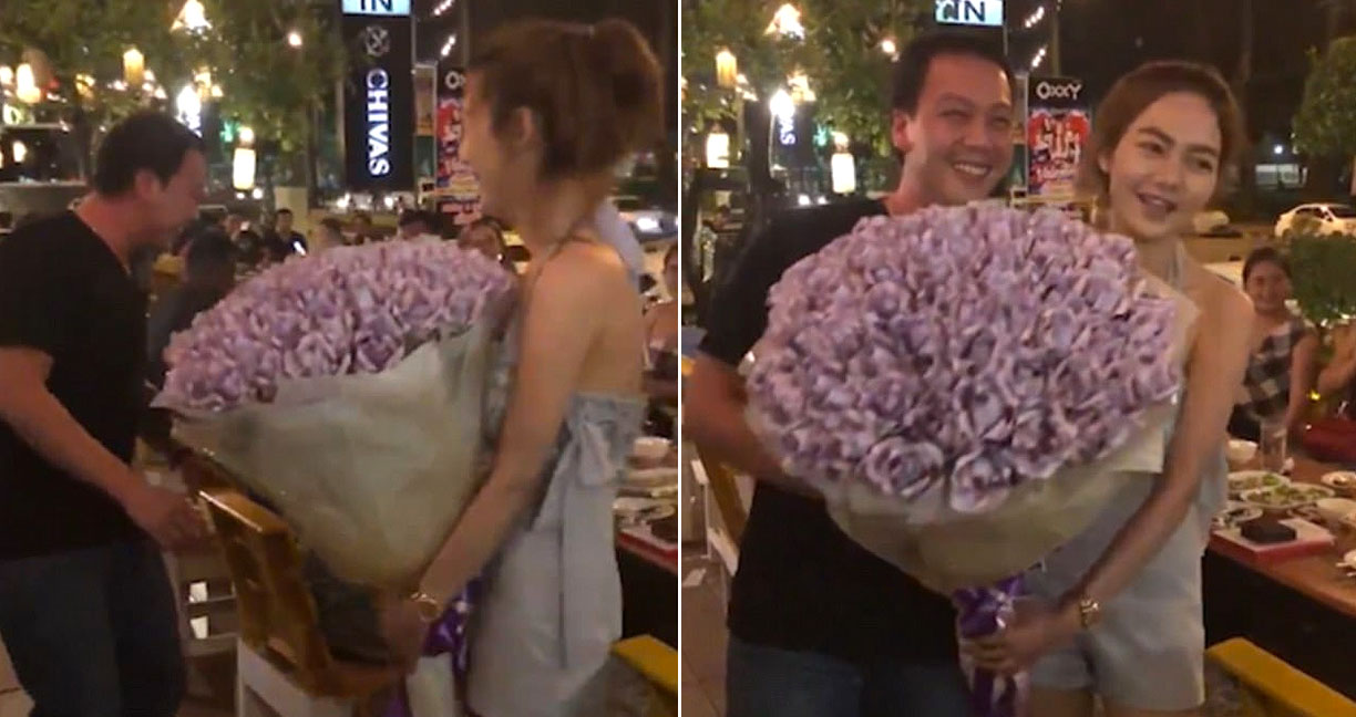 คลิปสาวไทยเซอร์ไพรส์แฟน ด้วยช่อดอกเงิน 100,000 บาท ตอนนี้ดังไกลถึงต่างประเทศแล้ว