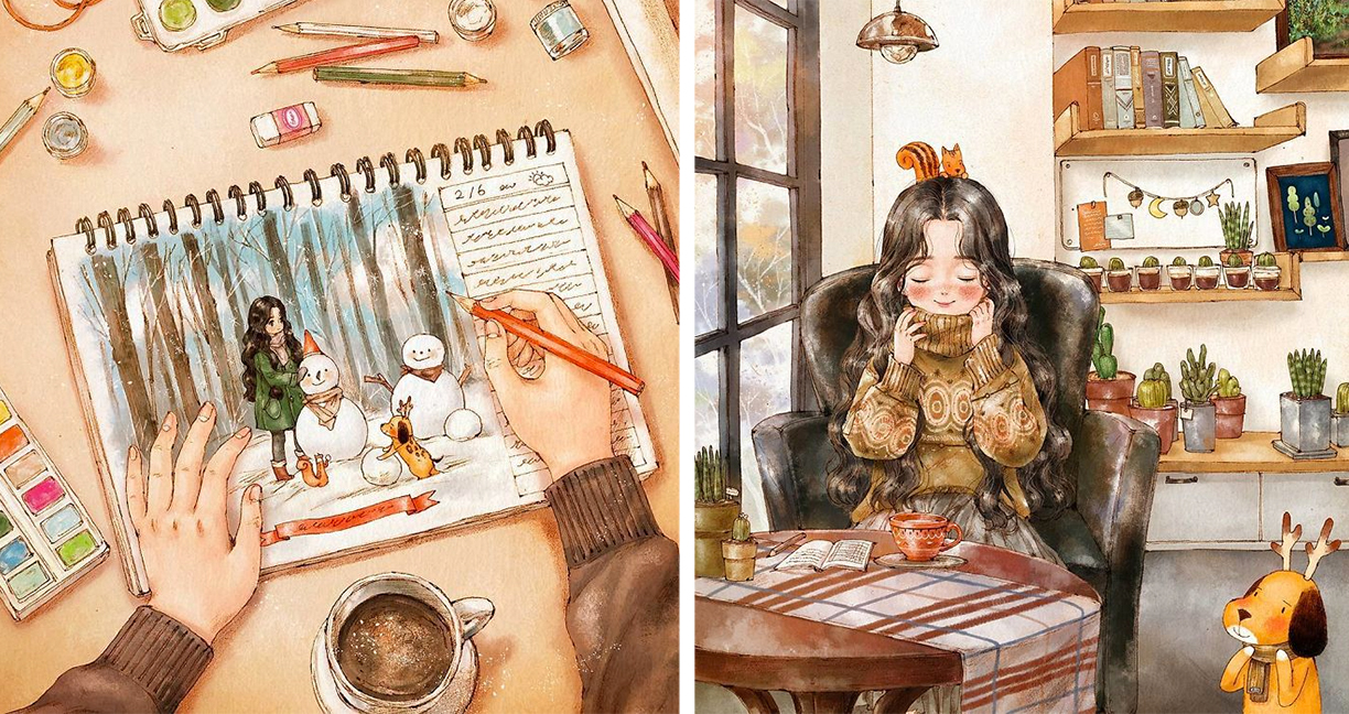 20 ภาพการ์ตูน “ความสุขของการอยู่คนเดียว” ผ่านลายเส้นแบบน่ารัก จากศิลปินเกาหลี