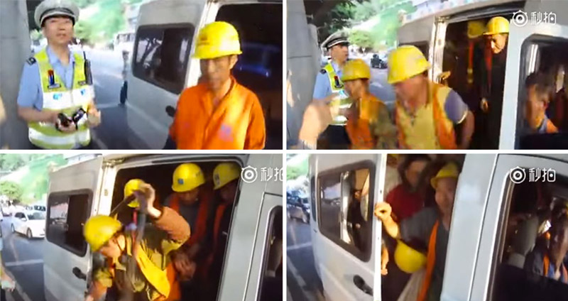 ตำรวจจีนโบกรถตู้ ต๊กกะใจ!! เจอคนงานอัดแน่นอยู่ในรถตู้ 40 คน อย่างกับรถตัวตลก