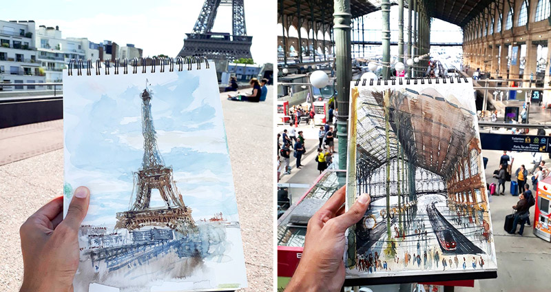 มีฝีมือต้องโชว์!! ศิลปินเดินไปทั่วปารีส เนรมิตสิ่งก่อสร้าง บรรจงลงสมุดวาดเขียนงามวิจิตร