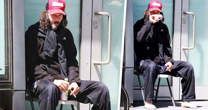 นึกว่าโฮมเลส… เฮีย Keanu Reeves แต่งตัวธรรมดา นั่งจิบน้ำ-ดูดบุหรี่ เท้าเปล่า ชิลเหลือเกิ๊นนนน