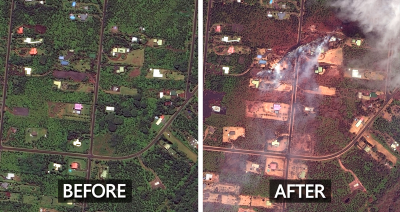 ประมวลภาพถ่ายดาวเทียม Before-After หลังภูเขาไฟฮาวายปะทุ เปลี่ยนไปมากเพียงใด