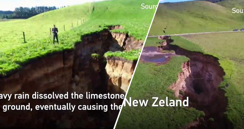 ผู้คนแตกตื่น หลังเกิดรอยแยกเป็นหลุมลึกที่นิวซีแลนด์ เผยชั้นหินเก่าแก่ 60,000 ปี