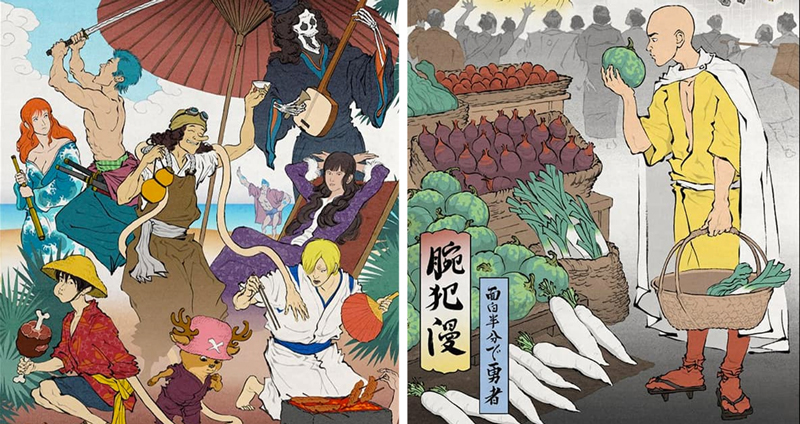 จะเป็นอย่างไร เมื่อเกมและการ์ตูนชื่อดัง มาอยู่ในภาพวาดลายเส้นแบบญี่ปุ่นโบราณ