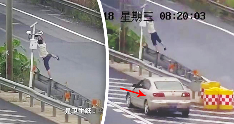หนุ่มจีนพยายามบังกล้องวงจรปิด ‘เพื่อทำผิดกฎจราจร’ แต่โดนกล้องอีกตัวจับไว้ได้!!