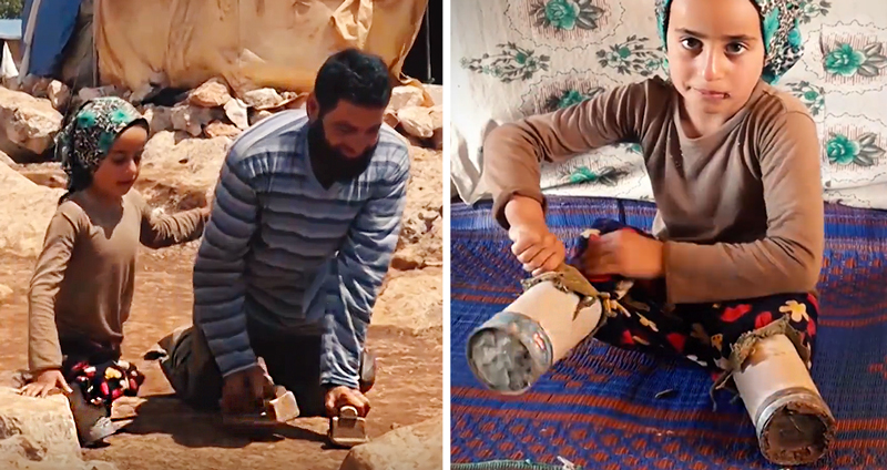 พ่อลูกชาวซีเรียใช้ ‘กระป๋อง’ มาทำเป็นขาเทียม เพราะไม่มีเงินไปซื้อขาเทียมจริงๆ