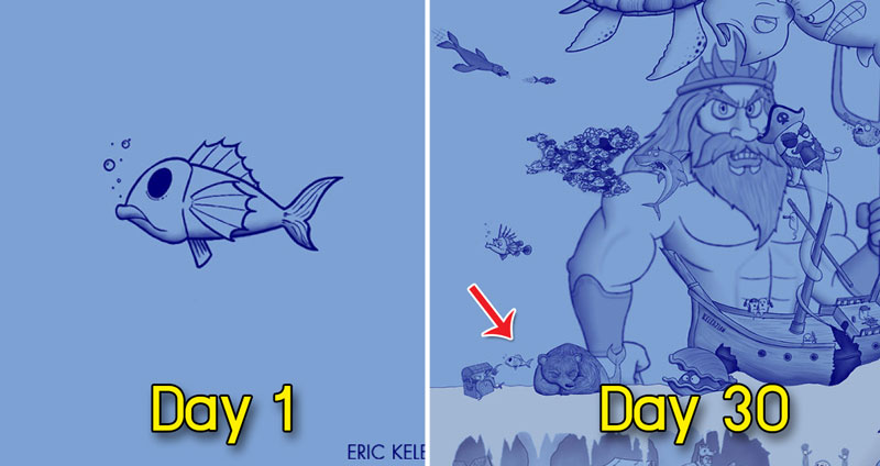 นักวาดวาดการ์ตูน พยายามวาดหนึ่งภาพทุกวัน จากปลาตัวเดียว กลายเป็นทั้งมหาสมุทร!!