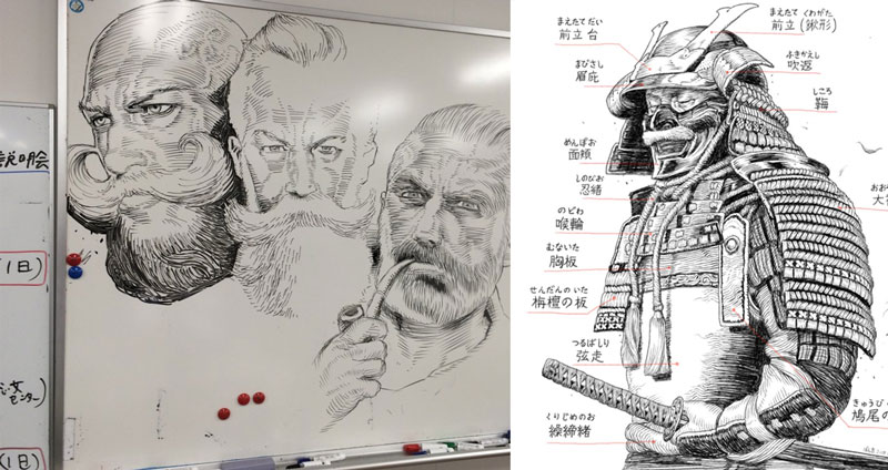 คุณครูสอนศิลปะชาวญี่ปุ่น โชว์ฝีมือผ่านภาพเขียนจาก “ปากกาไวท์บอร์ด” สุดทึ่ง!!