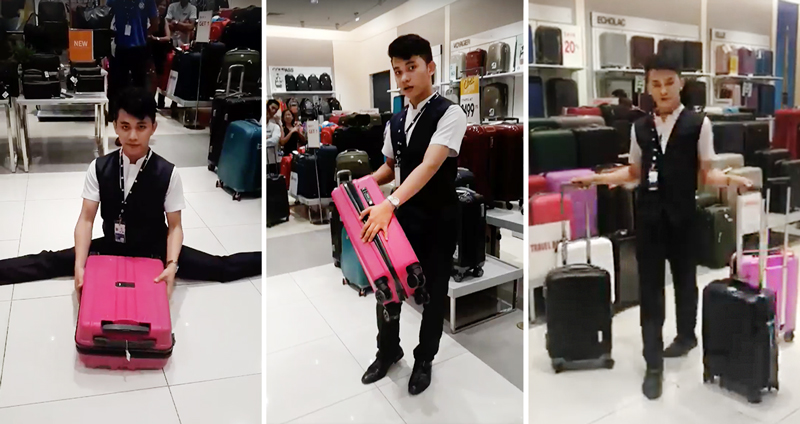 พนักงายขายกระเป๋าในฟิลิปปินส์ “เล่นใหญ่” สุดฮา ฉีกแข้งขา ชาวเน็ตพากันชื่นชอบ!!