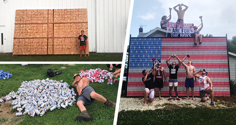 เพื่อน 8 คนร่วมกันสร้างผลงาน “ธงชาติอเมริกา” จากเบียร์ 2,028 กระป๋อง ในเวลาแค่ 28 วัน!!