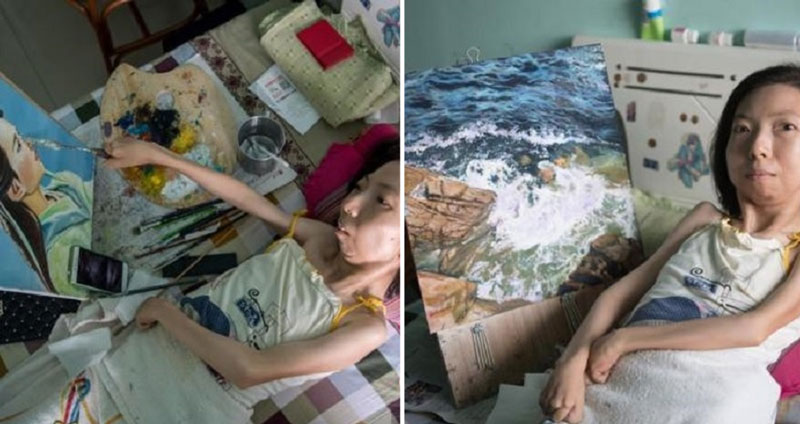 หญิงสาวผู้ไม่ย่อท้อต่อชีวิต พิการมานานกว่า 32 ปี สร้างผลงาน “ภาพวาด” มาแล้วกว่า 300 ชิ้น