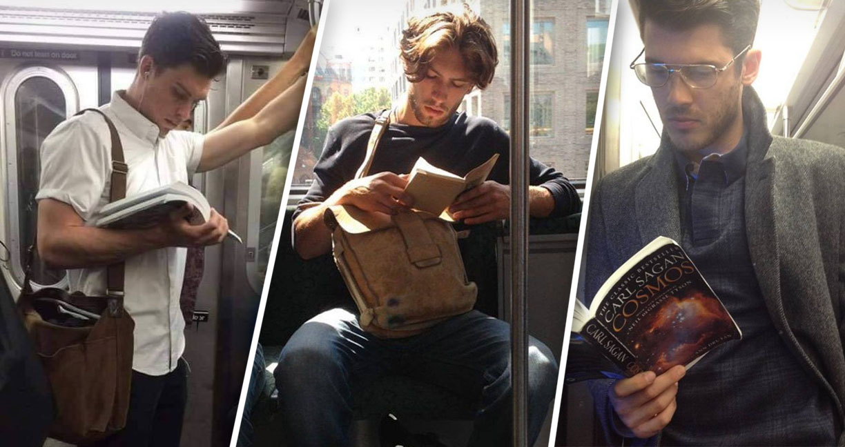เพลินตาเหลือเกิน ภาพถ่ายทีเผลอของหนุ่มๆ ขณะอ่านหนังสือบนรถไฟฟ้าใต้ดิน