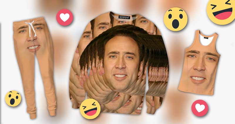 Nicolas Cage ต้องหลั่งน้ำตา เมื่อเว็บไซต์นำหน้าเขาไปทำเป็นคอลเลคชั่นเสื้อผ้าแบบครบเซต