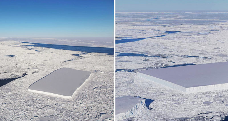 NASA ค้นพบภูเขาน้ำแข็งรูป ‘สี่เหลี่ยมผืนผ้า’ เกิดขึ้นเองตามธรรมชาติ หาดูยากสุดๆ!!