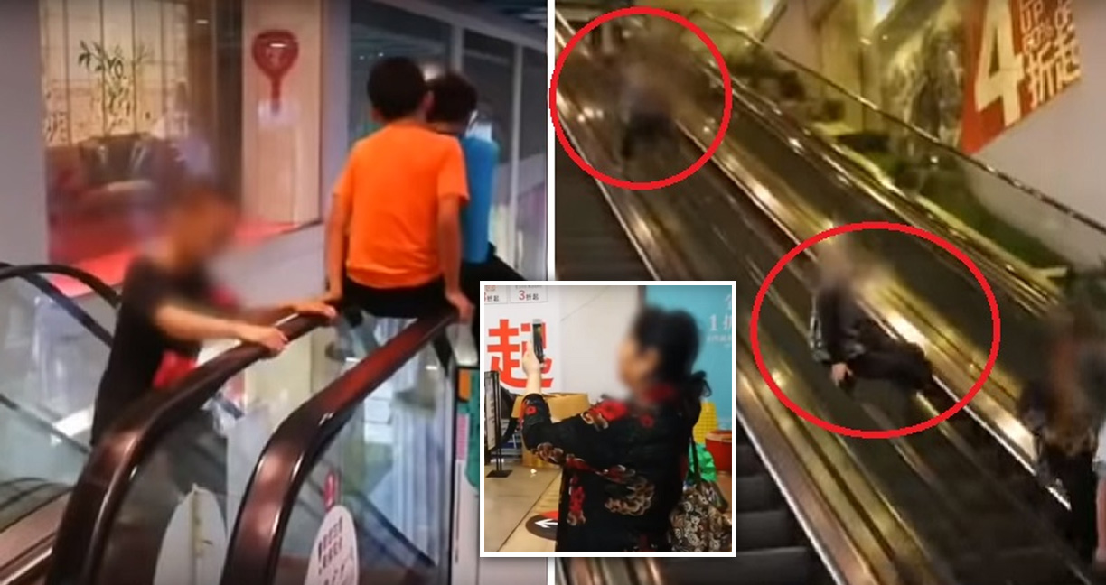 เด็กจีนซุกซน “สไลด์” ราวบันไดเลื่อนเล่นในห้างฯ ผู้ใหญ่ไม่ห้าม…ซ้ำยังยืนเชียร์!!