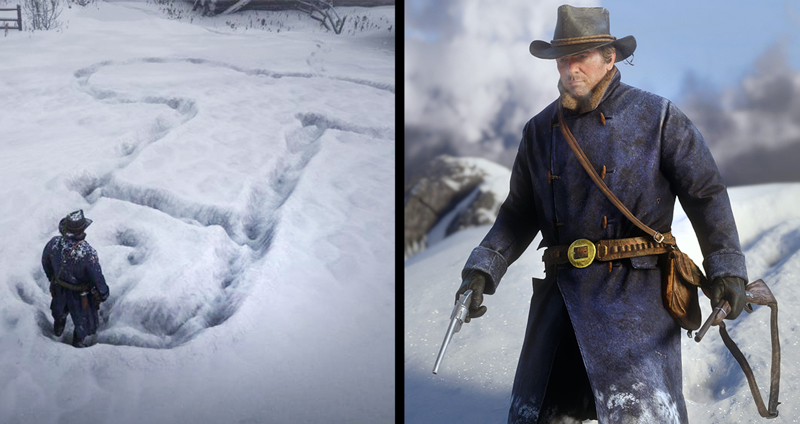 เกมเมอร์สายฮา เดินบนหิมะวาดเป็นรูป เอ่อ… “กระปู๋” ใน Red Dead Redemption 2
