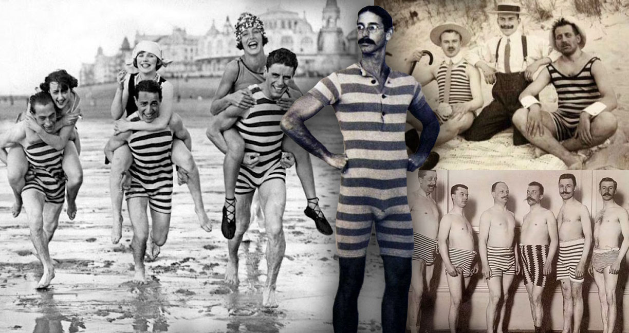 20 ภาพชุดว่ายน้ำชาย “ลายขวาง” แฟชั่นสุดฮิตจากต้นศตวรรษที่ 20 ไม่ว่าไปที่ไหนก็เจอ!