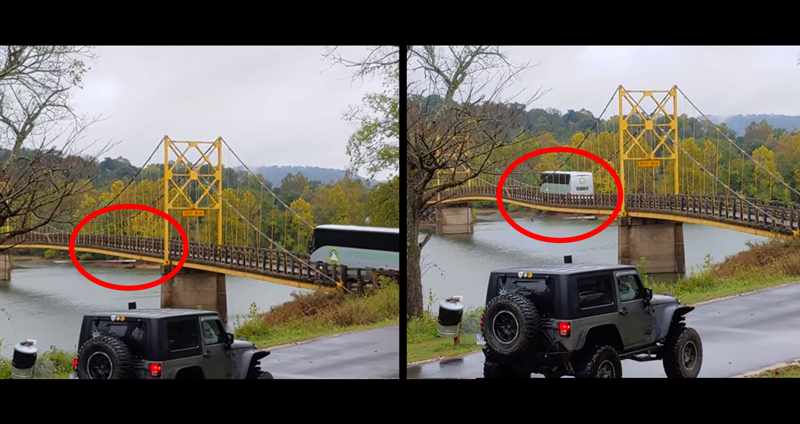 รถบัสน้ำหนักเกิน 10 ตัน ขับข้ามสะพานแขวนสุดหวาดเสียว แบบไม่สนป้ายเตือน!!
