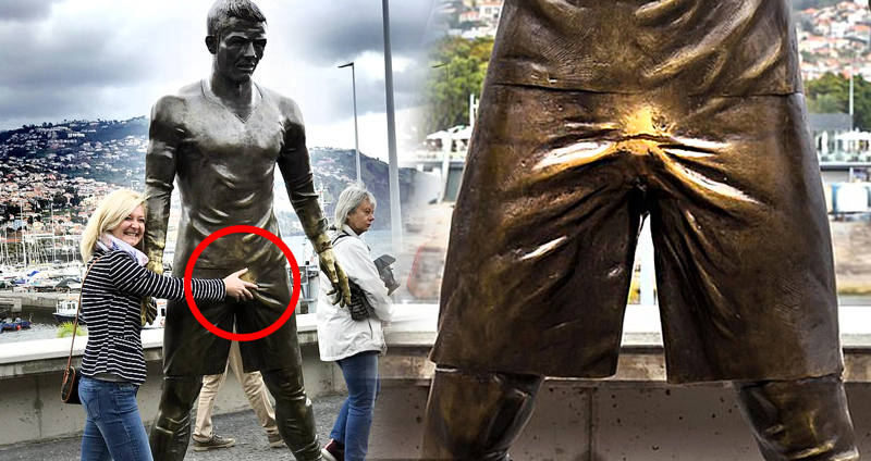 นักท่องเที่ยวแห่จับ ‘หรรม’ รูปหล่อทองเหลืองของ Cristiano Ronaldo จนเงาวับ!!