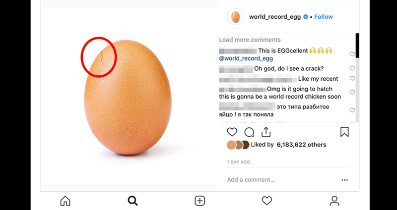 ชาวเน็ตตื่นเต้น ‘ภาพไข่’ ที่มียอดไลก์มากที่สุดในอินสตาแกรม จู่ๆ ก็มีรอยแตก!?