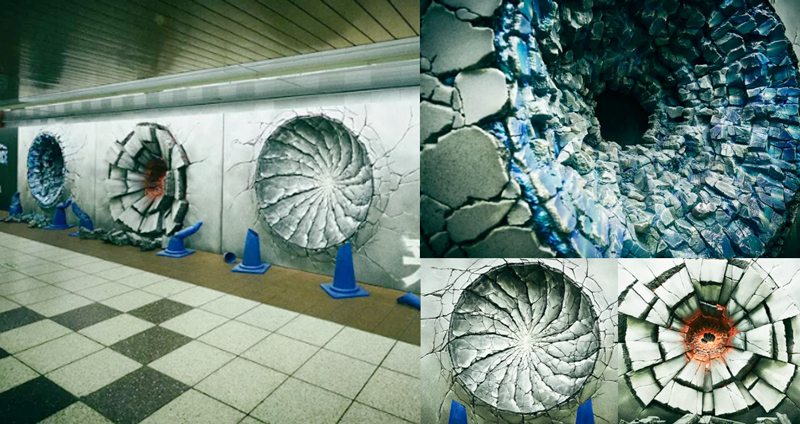 กำแพงในสถานีรถไฟใต้ดินชินจูกุ กลายเป็นรอยพังจากฝีมือของ ลูฟี่ นารูโตะ และโกคู!!