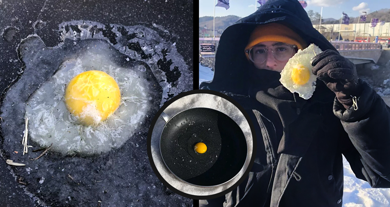 ไม่หวั่นแม้วันหนาวจัด หญิงสงสัยออกไปทอดไข่ไม่ได้ งั้นทำไข่ดาวแช่แข็งแทนละกัน!