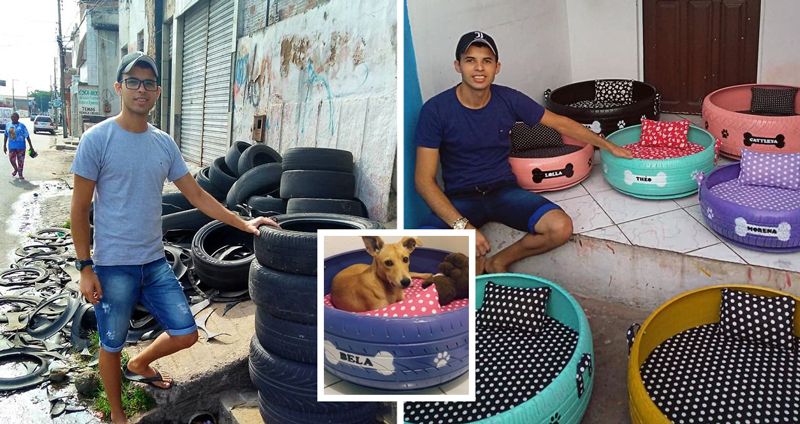 หนุ่มบราซิลหัวคิดสร้างสรรค์ นำยางรถเหลือใช้ มาทำเป็นที่นอนหมาแมวนุ่มสบาย