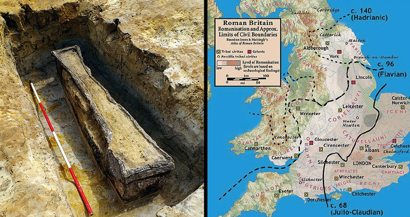 พบโลงศพสมัยโรมันสองชิ้นที่มีตกแต่งแบบเซลติก ในมณฑลเซอร์รีย์ ประเทศอังกฤษ