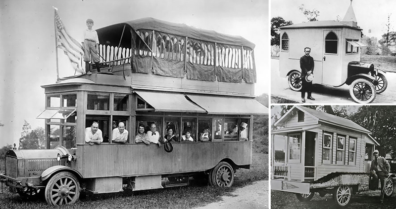 พาชมภาพรถบ้านจากช่วงต้นศตวรรษที่ 20 บางคันแทบจะยกบ้านทั้งหลังมาใส่รถ