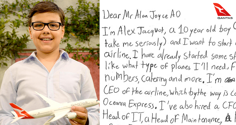 เด็กชายวัย 10 ขวบ เขียนจดหมาย “ขอคำแนะนำธุรกิจสายการบิน” ถึง CEO ของ Qantas
