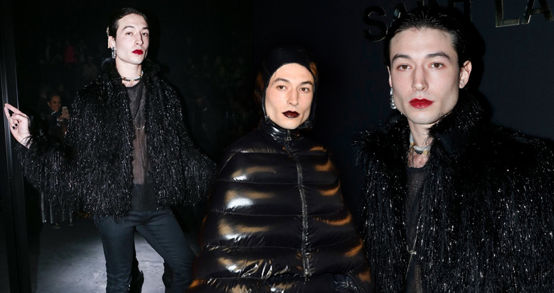 Ezra Miller ทาลิปแดงแจ๊ดพร้อมชุดซีทรูขนนกสุดเก๋ ร่วมงาน Paris Fashion Week