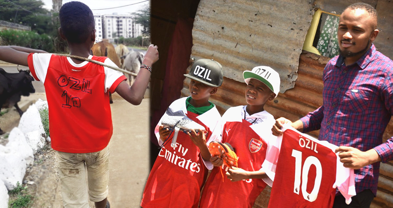 Ozil ส่งของขวัญชุดใหญ่ให้เด็กชายเคนยา หลังเห็นภาพเด็กสวมเสื้อเขียนชื่อของตนด้วยปากกาเมจิก