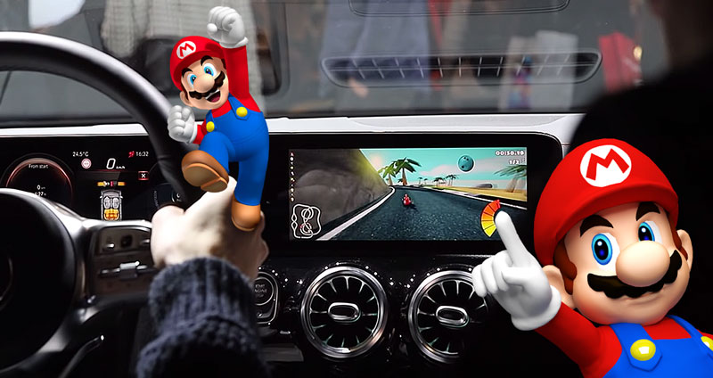 เบนซ์โชว์หน้าจอสุดล้ำ เล่น Mario Kart ในรถได้ ใช้พวงมาลัยกับคันเร่ง แทนจอย!!
