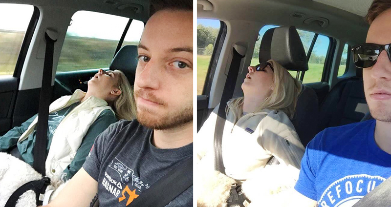 หนุ่มเก็บภาพ “มหากาพย์แห่งการนอนหลับ” ของแฟนสาว นี่เธอจะหลับบนรถทุกครั้งงี้ไม่ได้นะ!!